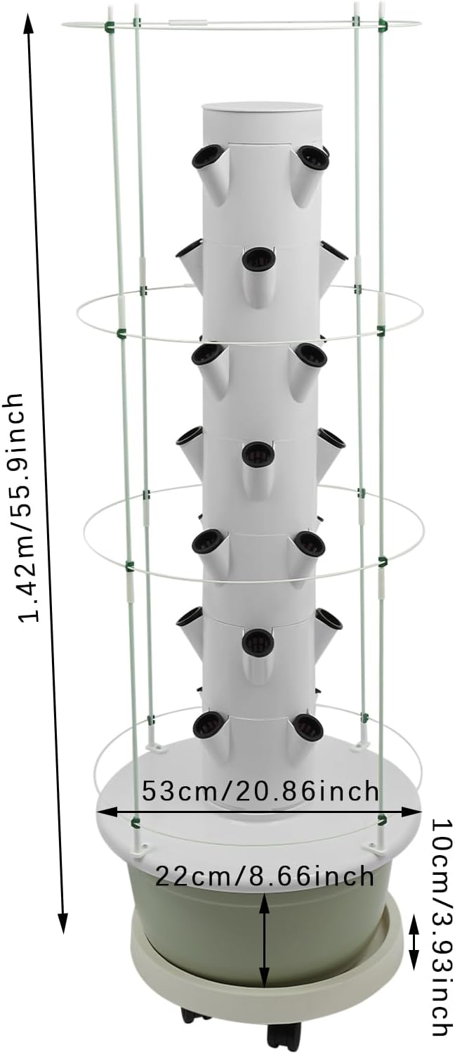28-Plant Hydroponic Growing Tower 7-Tier Indoor Vertical Garden System with Climbing Trellis Hydroponic Tower Kit with Automatic Water Circulation Pump and Timer for Home Balcony &amp Office