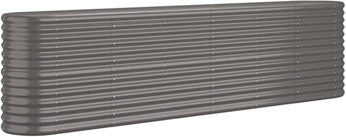 Garden Raised Bed Grey Powder-Coated Steel Large Oval Planter Durable Outdoor Garden Bed for Vegetables Flowers Herbs 102.4x15.7x26.8 Inch