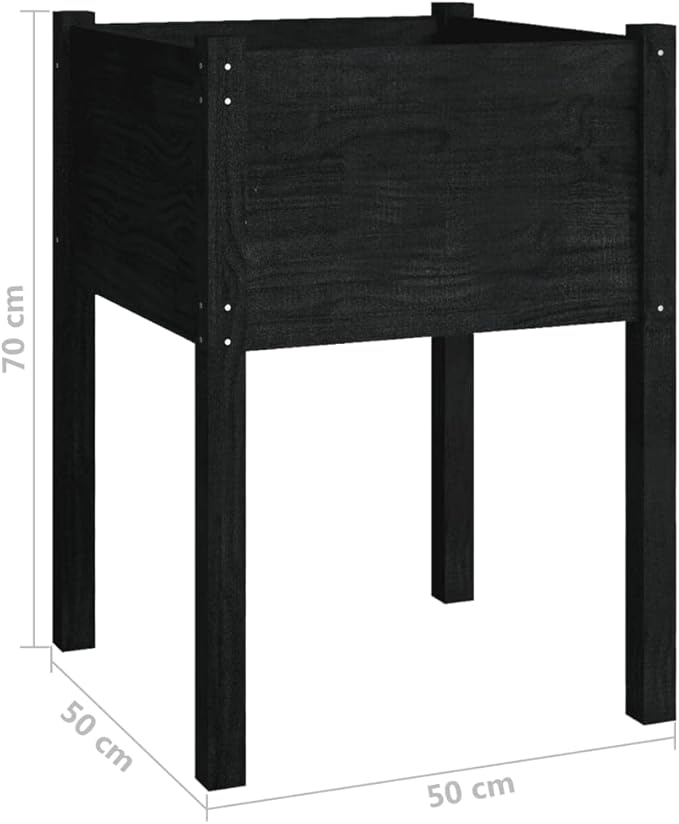 Planter Black Solid Pinewood Outdoor Garden Planter Square 19.7x19.7x27.6 in Durable Raised Garden Bed for Flowers Patio and Balcony