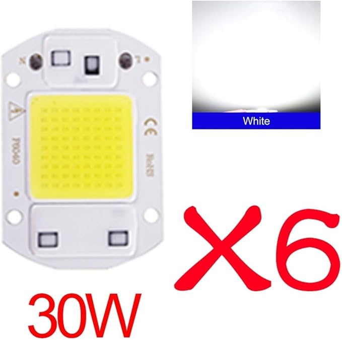 6PCS LED Chip AC 220V F6040 20W/30W/50W COB Lamp Bead Smart IC No Need Driver Outdoor Focus Spotlight Garden DIY Chip Lamp(6PCS 30W White)