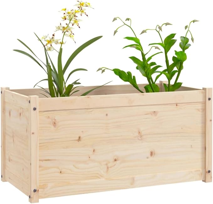 2pcs Wooden Garden Planter Box Outdoor Raised Garden Bed Garden Yard Wood Box for Vegetables Flowers Herbs and Succulents 39.4x19.7x19.7 Solid Wood Pine