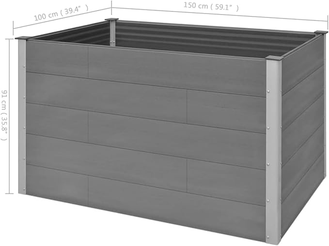 Garden Raised Bed Planter Raised Beds Raised Planter Box for Outdoor Plants Garden Beds WPC 59.1x39.4x35.8 Gray 150 x 100 x 91 cm
