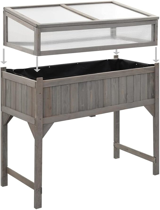 YAFF Raised Bed with Greenhouse 43.3x21.3x47.2 Solid Fir Wood(Gray)