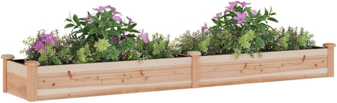 Garden Raised Bed Natural Solid Fir Wood Planter Box 94.5 x 17.7 x 9.8 Inch Breathable Fabric Liner for Outdoor Plants Gardening Rectangle