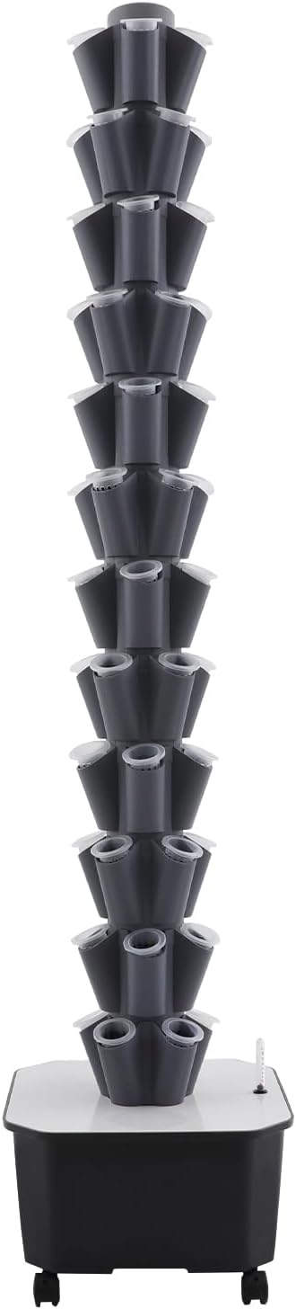 Hydroponic Towers Growing System 12 Layer 60 Pods Hydroponic Grow Towers Kit Vertical Garden System Aquaponics Growing System Garden Aeroponic Growing Kit for Vegetable Strawberries (Black Grey)