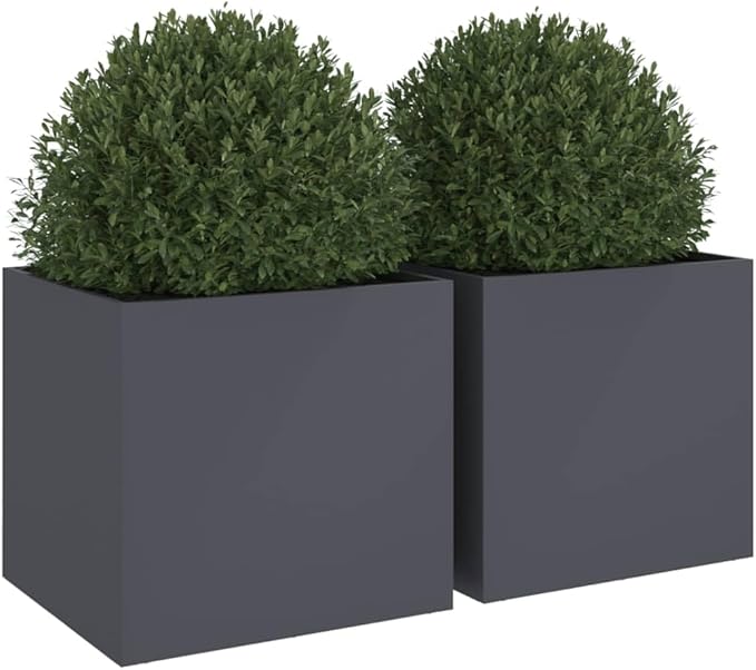 Anthracite Cold-Rolled Steel Planter Set of 2 19.3x18.5x18.1 Inch Rectangular Outdoor Planters for Deck Patio Garden Weather-Resistant Raised Garden Beds