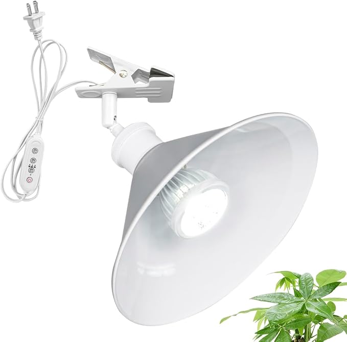 Clip Mount 5.9Ft Plug in Timing Cord Plant Light Full Spectrum White Light White Base Grey Metal Shade Adjusted Angle Simple Clamp Light for Indoor Plants