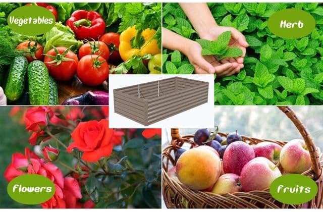 8x4x2ft Outdoor Metal Raised Garden Bed Planter Box for Vegetables Flowers Herbs w/ 3 Tomato Cages Brown