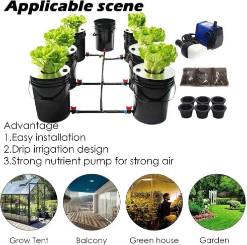 TBVECHI 7 Buckets DWC Hydroponics Grow System with Top Drip Kit 5 Gallon Deep Water Culture Bucket System Full Set of Recirculating Drip Garden System with Air Hose Air Pump Air Stone