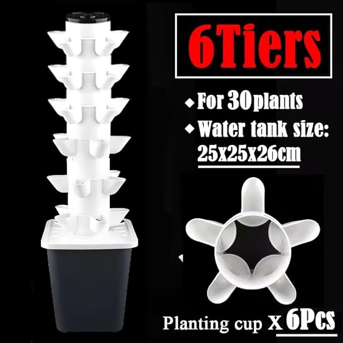 Vertical Hydroponics Garden Tower 30/25-Plant Hydroponic Growing System with Pump and Movable Water Tank for Indoor Herbs Fruits Vegetables6th