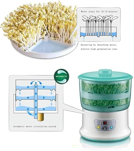 Electric Bean Sprout Maker 2 Layers 1.8L Water Tank Microcomputer Control Automatic Water Cycle for Mung Beans Soybeans Radish Seedlings