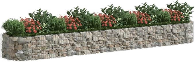 Gabion Raised Bed Silver Galvanized Iron 196.9x39.4x19.7 Inch Extra Long Durable Planter for Outdoor Plants Garden Patio