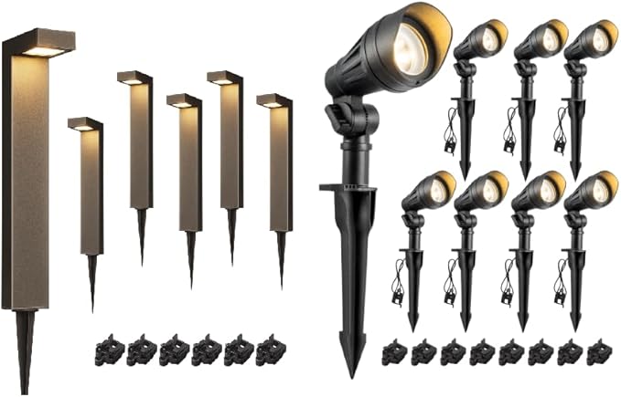 EDISHINE 6 Pack Low Voltage Pathway Lights &amp 8 Pack Landscape Spotlights