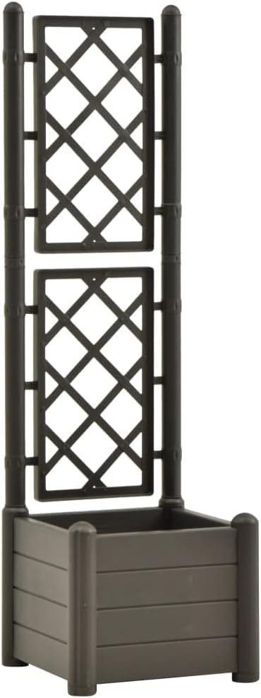 Garden Planter with Trellis Outdoor Planter Box with Trellis Raised Garden Bed with Trellis for Climbing Plants Vegetable 16.9x16.9x55.9 PP Anthracite-523