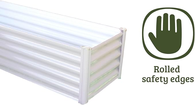 ABSCO The Organic Garden Co. Premium Galvanized DIY 4' x 3' L Shaped Garden Bed with Easy Assembly Superior Drainage Surfmist White Steel Metal Planter Box 12 Walls for All Plants