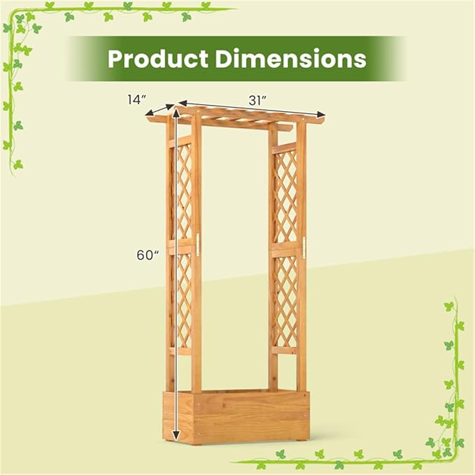 60 Tall Pine Wooden Raised Garden Bed with Trellis &amp Flat Roof Planter Box for Climbing Plants Outdoor Planting Stand Roof Climbing Plant Support Raised Beds Backyard Planter Wooden Garden Pla