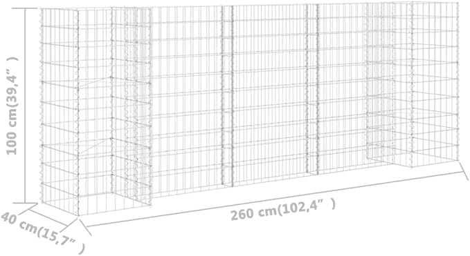 Galvanized Steel Wire Gabion Planter - 102.4 x 15.7 x 39.4 Metal Outdoor Box for Flower Plant Vegetable Herb Gardening - Large Garden Bed