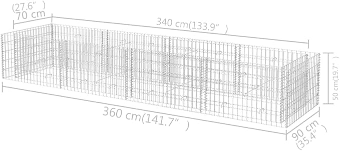 Galvanized Steel Gabion Raised Bed Gabion Wall Garden Stone Cages Basket for Outdoor Landscape Lawn Vegetable Flower 141.7x35.4x19.7