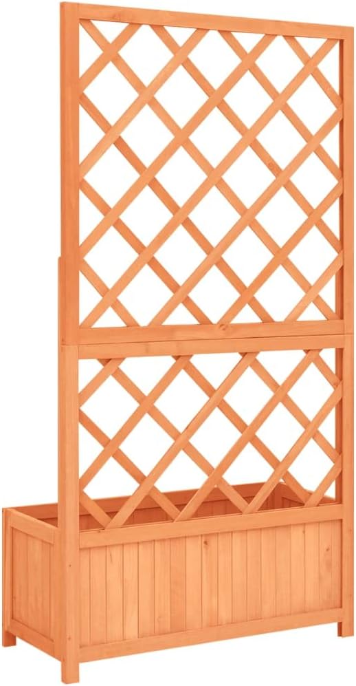 Garden Trellis Planter Wood Planter with Trellis Planter Box with Trellis Raised Garden Bed Outdoor for Plants Hanging Flower Baskets Brown 27.6x11.8x53.1 Solid Firwood