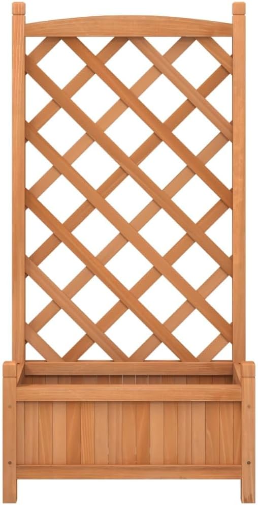 Brown Solid Fir Wood Planter Box with Trellis 11.6 x 21.7 x 43.3 inch Outdoor Raised Garden Bed for Climbing Plants Patio Balcony Deck Gardening