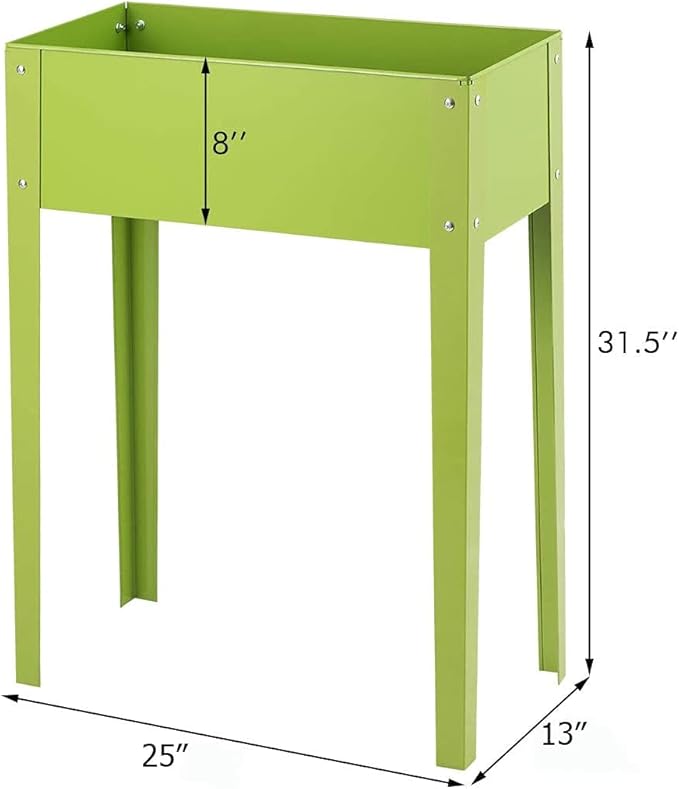 Raised Garden Bed Elevated Raised Planter w/Ample Planting Space Galvanized Planter Box w/2 Bottom Drainage Holes for Fruits Flowers &amp Vegetables in Outdoors &amp Indoors (25 x 13 x 31.5)