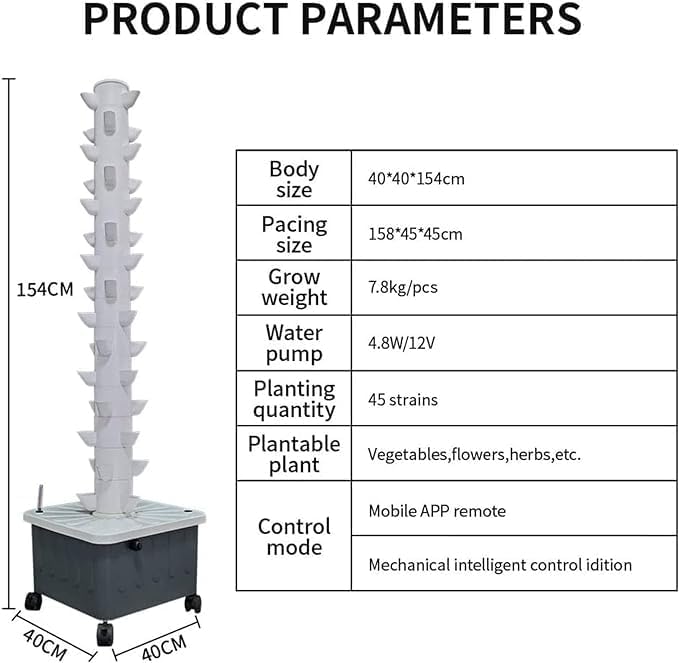 Hydroponic Tower Growing Kits 15 Floors 45 Plants Sites Vertical Grow Tower Self-Watering Growing Farm Greenhouse Hydroponic Grow Gar