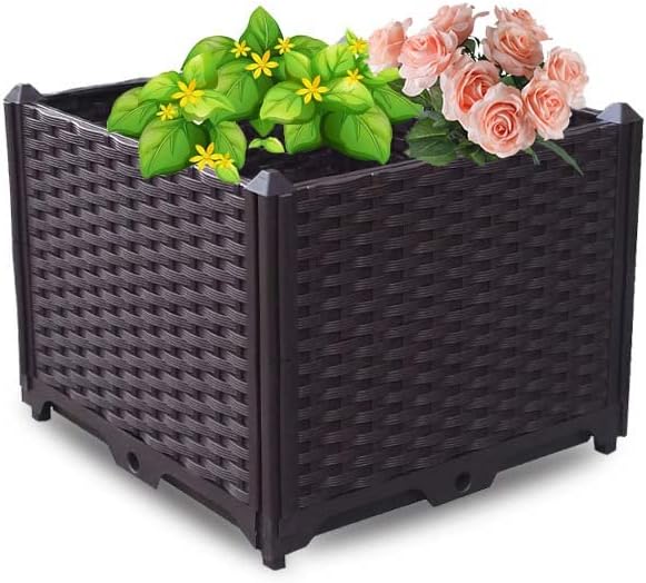 YSUEFIJO Planter Box Outdoor Raised Raised Garden Bed for Vegetables Garden Bed Kit Plastic with Drainage Holes for Flowers Herbs Fruits