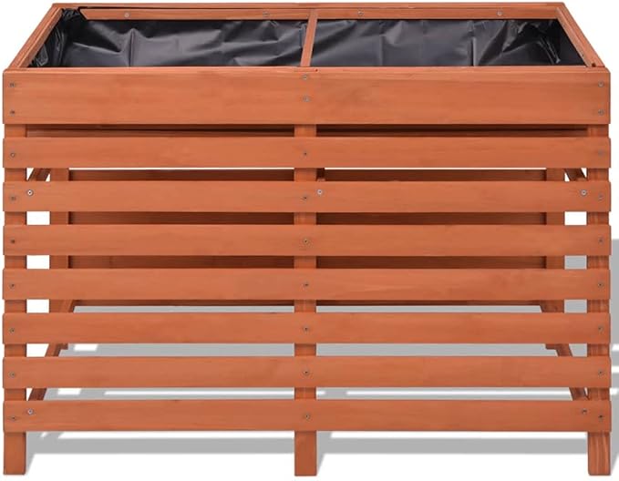 Rectangular Brown Solid Chinese Fir Wood Planter 39.4 x 39.4 x 28.0 in Medium Outdoor Garden Bed for Vegetables Herbs Flowers