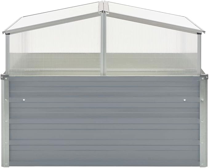 Galvanized Steel Raised Garden Bed with Greenhouse Metal Planter Box with Polycarbonate Mini Greenhouse 39.4x39.4x33.5 Galvanized Steel Gray-1149