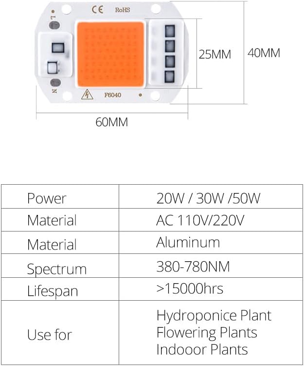 Pack of 20 LED Plant Grow Light Chips AC110V 20W/30W/50W Full Spectrum Plant Light Household Bulbs(30W)