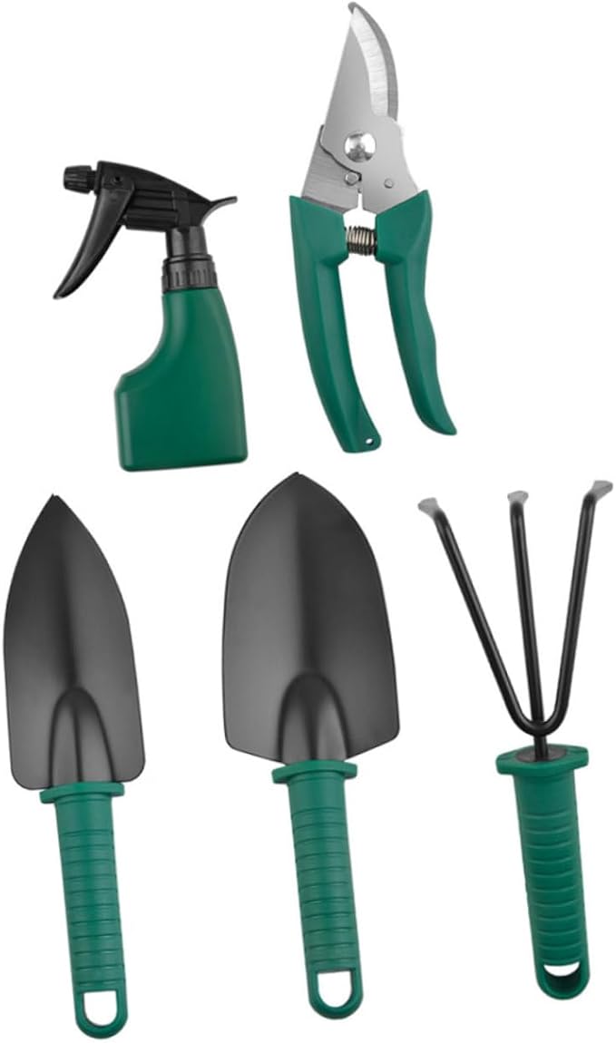 5pcs Garden Tool Set with Steel Shovel Rake Pruning Shears and Portable Carrying Case for Outdoor Planting and Flower Gardening