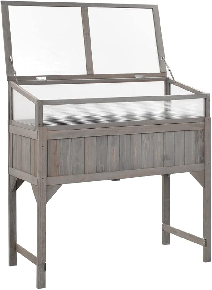YAFF Raised Bed with Greenhouse 43.3x21.3x47.2 Solid Fir Wood(Gray)