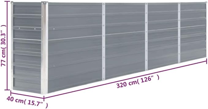 Raised Garden Bed 126x15.7x30.3 Galvanized Steel Gray Raised Planter Elevated Garden Box Outdoor Metal Planter for Vegetable Flower and Herb Garden with Safety Edge Fold