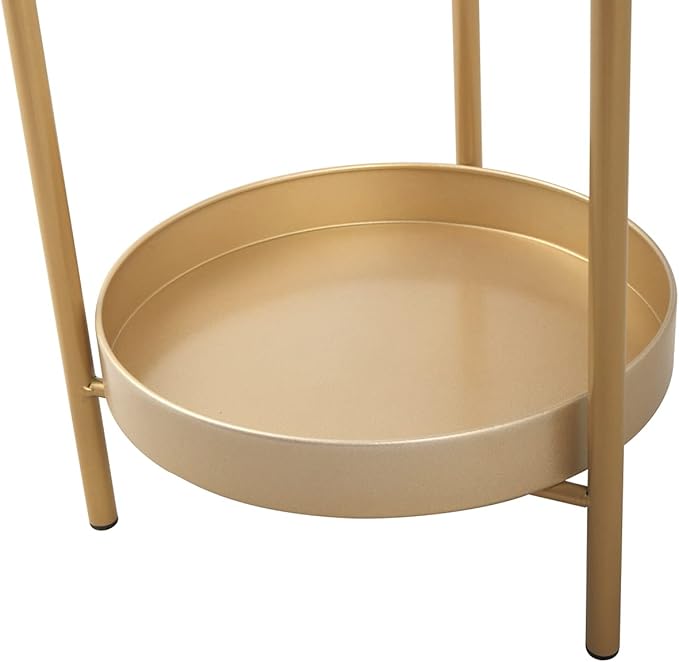 Folding Metal 2 Tier Plant Stand Potted Plant Holder Shelf with 2 Round Trays Indoor Outdoor Versatile Golden