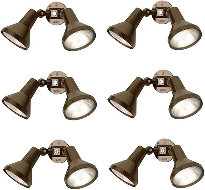 Ciata 15 Outdoor Security Flood Light 2 Head with Heavy Duty Cast Aluminum Body 150W PAR38 Weather Proof Dark Bronze Finish - 6 Pack