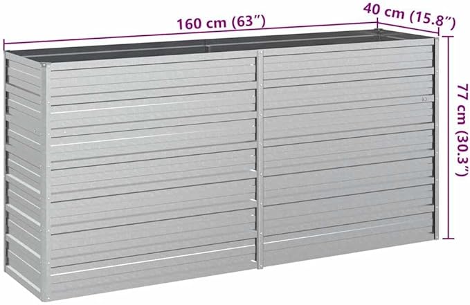 Garden Raised Bed Silver Galvanized Steel 63.0 x 15.7 x 30.3 Inch Outdoor Planter for Vegetables Flowers Herbs Durable Garden Beds