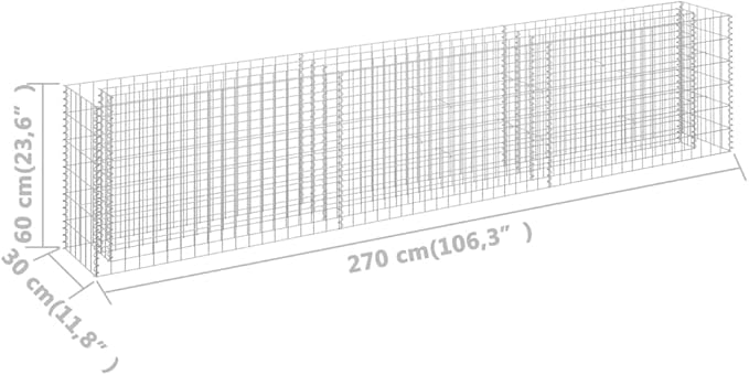 SKM Gabion Raised Bed Galvanised Steel 270x30x60 cm (Weight-19KG)