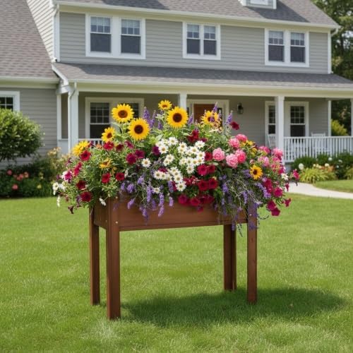 48x24x30 inch Raised Garden Bed with Legs Elevated Wooden Planter Box for Outdoor Plants Flowers Fruits Vegetable Herb Growing. (31 * 16 * 30 Brown)