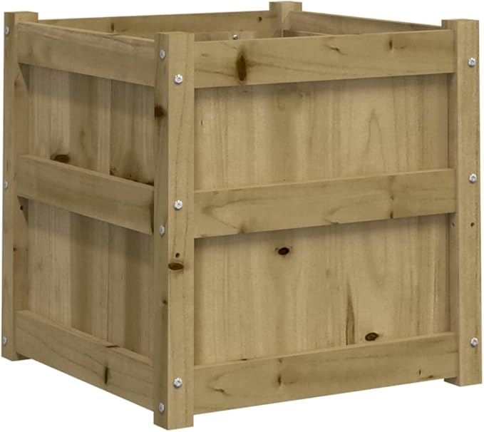 Garden Planter Brown Treated Pine Wood 19.7 in Square Outdoor Raised Garden Bed Decorative Touches for Patio Deck and Yard Durable Construction