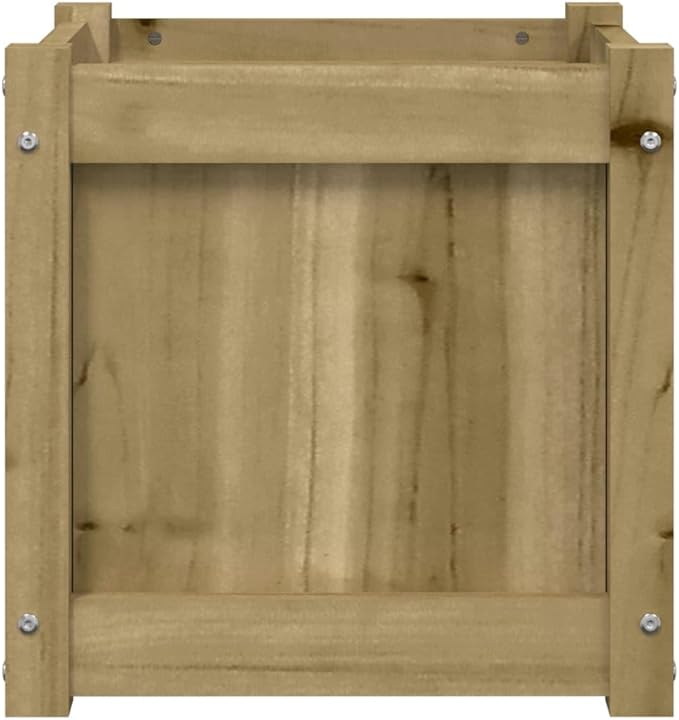 Garden Planter Natural Wood Look Treated Solid Pine Wood 15.7 inch Square Raised Garden Bed for Outdoor Plants Rustic Finish Planter Box
