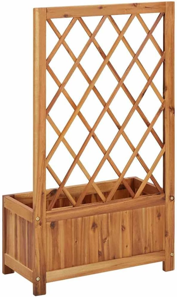 Garden Raised Bed Natural Wood Color Solid Acacia Wood Planter 21.7x39.4x21.7in Rectangular Outdoor Garden Bed for Climbing Plants