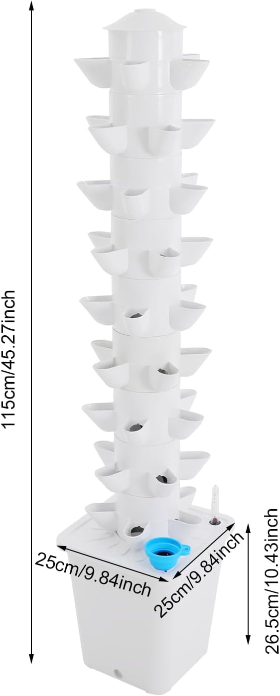 Hydroponic Growing System 45-Plant Vegetable Planter Tower Outdoor Indoor Garden Vertical Planter Germination Kit with Water Pump &amp Intelligent Water Circulation for Gardening Lover