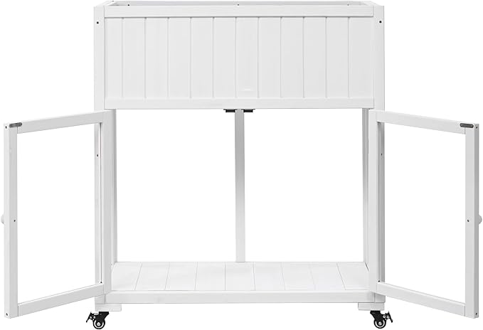Merax 35.4''x17.7''x37.4'' Raised Garden Bed Compact 2 Doors Garden Greenhouse with Wheels Mini Wood Cold Frame Planter Box Stand for Backyard Patio Balcony w/Bed LinerWhite
