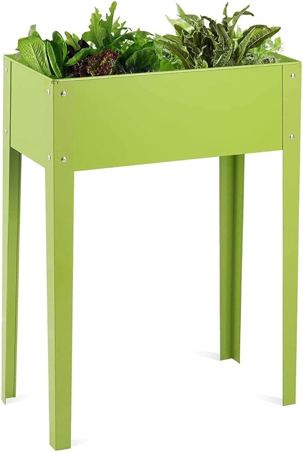 Raised Garden Bed Elevated Raised Planter w/Ample Planting Space Galvanized Planter Box w/2 Bottom Drainage Holes for Fruits Flowers &amp Vegetables in Outdoors &amp Indoors (25 x 13 x 31.5)