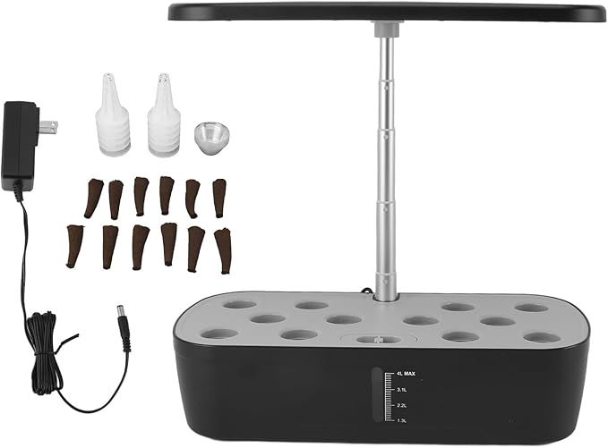 Hydroponics Growing System 12 Pods with LED Grow Light for Indoor Garden Planter Soilless Kit for Veggie Lettuce (Black)