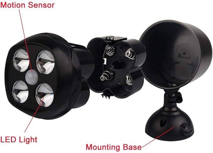 cjc Outdoor Motion Light Motion Sensor Spotlight Wireless Battery Operated Weatherproof Wall LightLighting for Patio Garden Garage Pathway-16W 600 Lumens 4 LED Security Lights (4 Pack)