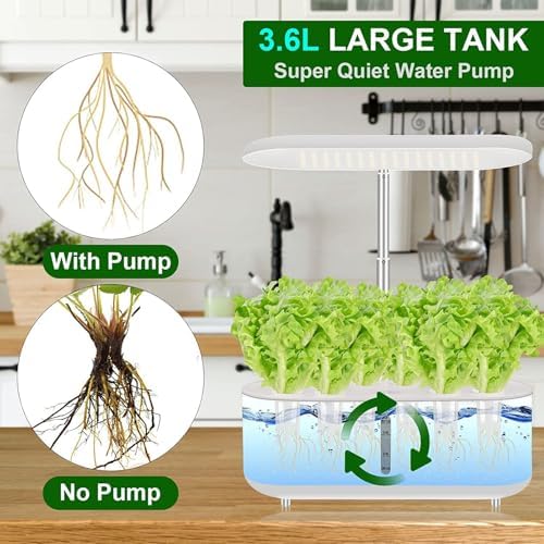 Hydroponic Plant Germination Kit with LED Grow Light Automatic Water Pump 10 Pods 3.6L Tank - Indoor Hydrophonic Planter Grower for Home Kitchen