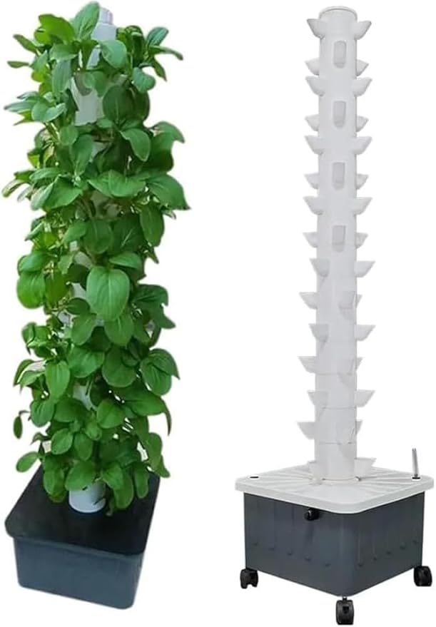 Hydroponic Tower Growing System Indoor hydroponic Grow System Vertical Grow Tower 15 Layer 45 Plants Sites with Pump and Movable Water Tank
