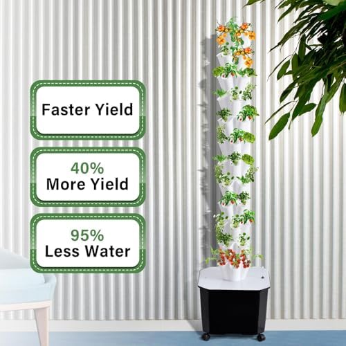 Hydroponic Grow Tower System for Fruits and Vegetables 10 Layers 50 Plant Sites Includes 50L Water Tank Water Pump &amp Timer Indoor/Outdoor Use