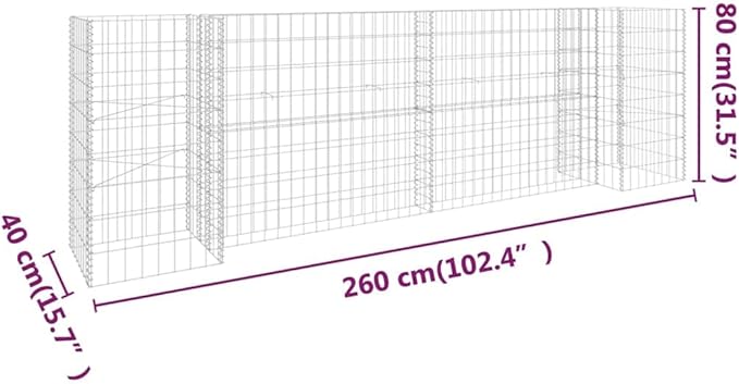 Galvanized Steel H-Shaped Gabion Planter Raised BedOutdoor Garden Galvanized Steel Wire Mesh Grid Stone Wall Flower Raised Bed for Vegetables Flowers Plants 102.4x15.7x31.5 -AA